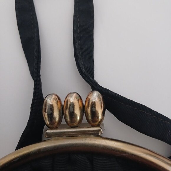 Vintage Black Material Handbag Purse Bag Classy Golden Tone Hardware - Picture 9 of 9